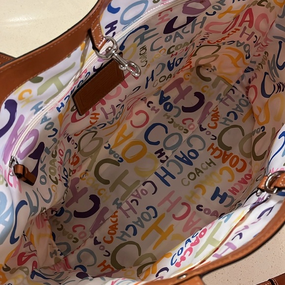 COACH HAMPTON PASTEL MULTICOLORED STRIPED LARGE TOTE BAG F13553 - Picture 10 of 12